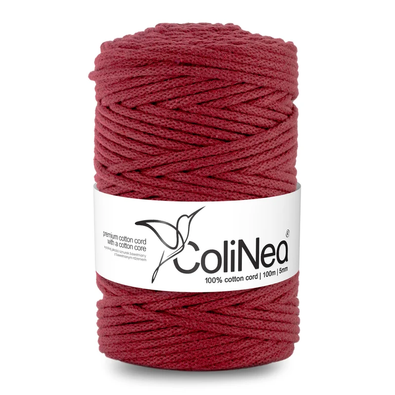 ColiNea, cordoncino in cotone con anima in cotone, intrecciato, 5mm, 100m, bordeaux