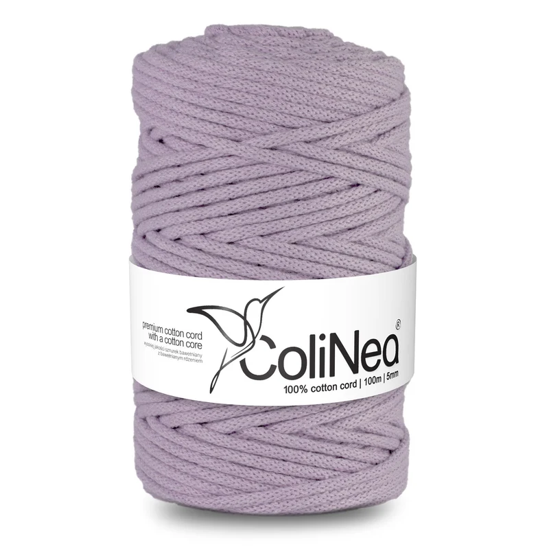ColiNea, cordoncino in cotone con anima in cotone, intrecciato, 5mm, 100m, lilla