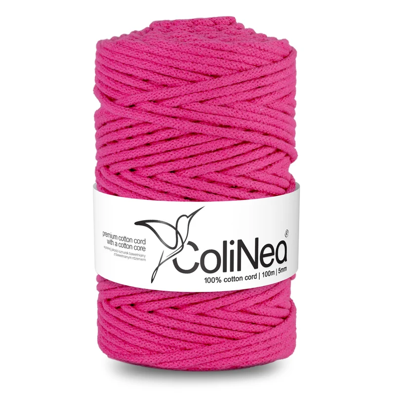 ColiNea, cordoncino in cotone con anima in cotone, intrecciato, 5mm, 100m, fuchsia