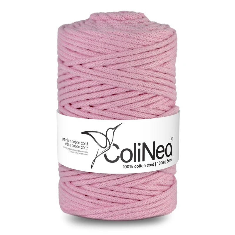 ColiNea, cordoncino in cotone con anima in cotone, intrecciato, 5mm, 100m, rosa