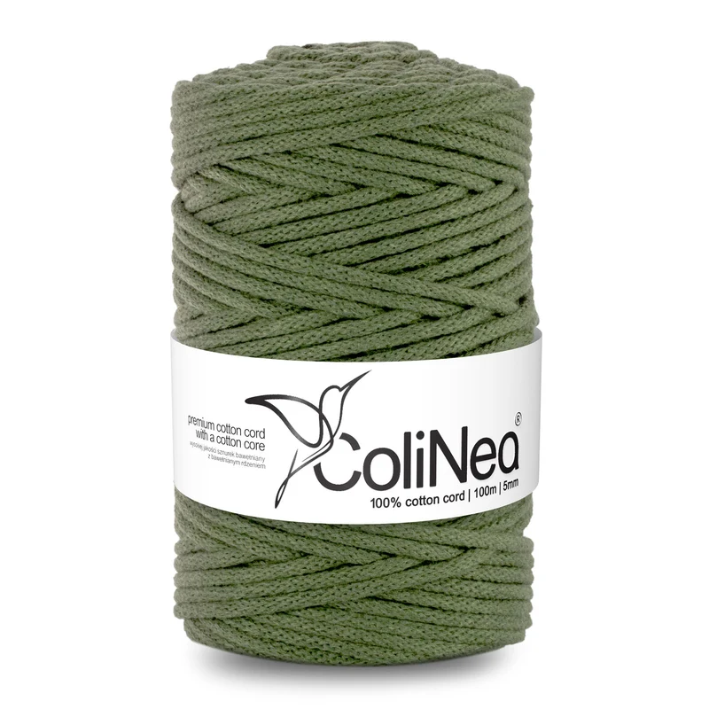 ColiNea, Cordone in cotone con anima in cotone, intrecciato, 5mm, 100m, kaki