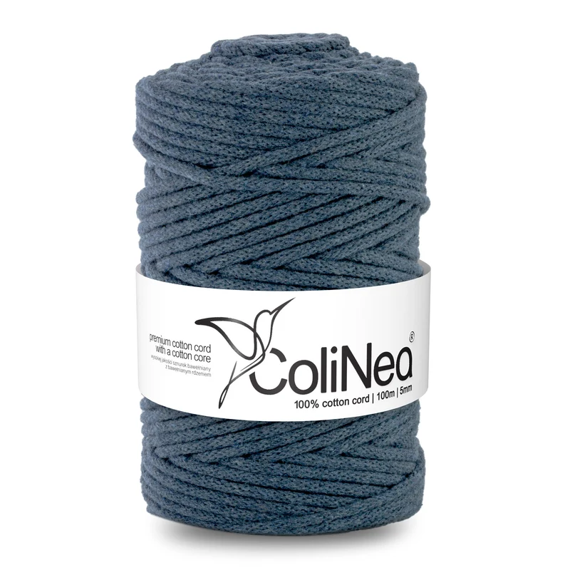 ColiNea, cordoncino in cotone con anima in cotone, intrecciato, 5mm, 100m, denim chiaro