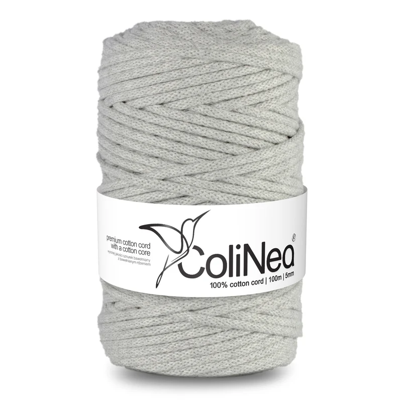 ColiNea, cordino in cotone con anima in cotone, intrecciato, 5mm, 100m, grigio chiaro