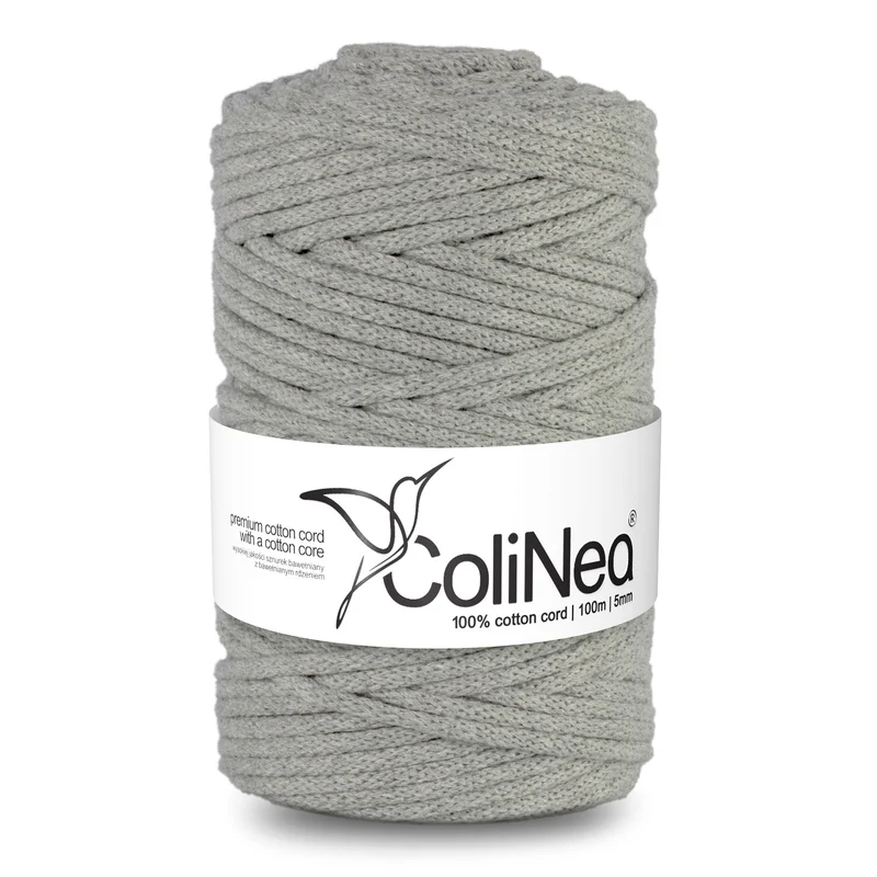 ColiNea, cordino in cotone con anima in cotone, intrecciato, 5mm, 100m, grigio, Uncinetto