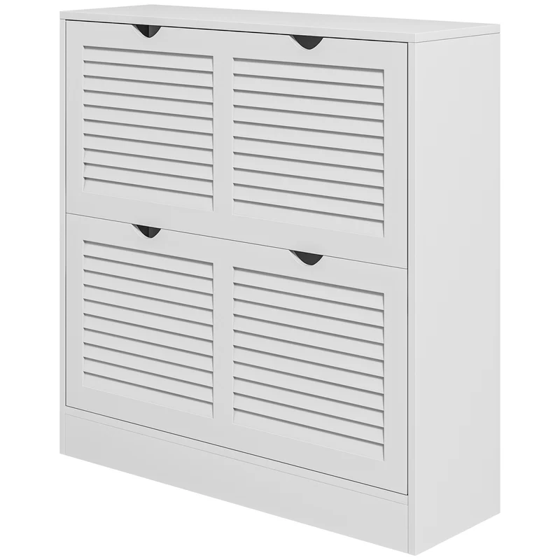 Easycomfort Mobile Scarpiera Salvaspazio in Legno per 16 Paia di Scarpe con 2 Ante a Ribalta, 81.5x25x83cm, Bianco