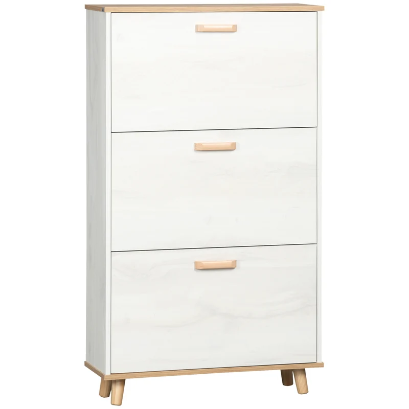 Easycomfort Mobile Scarpiera Salvaspazio in Truciolato con 3 Cassetti e 2 Ripiani Interni Regolabili, 70x23.5x122 cm, Bianco