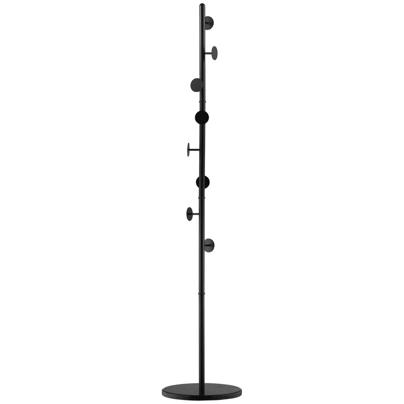 Easycomfort Appendiabiti da Terra con 8 Ganci, Struttura in Acciaio con Base in Marmo, 35x35x170cm, Nero
