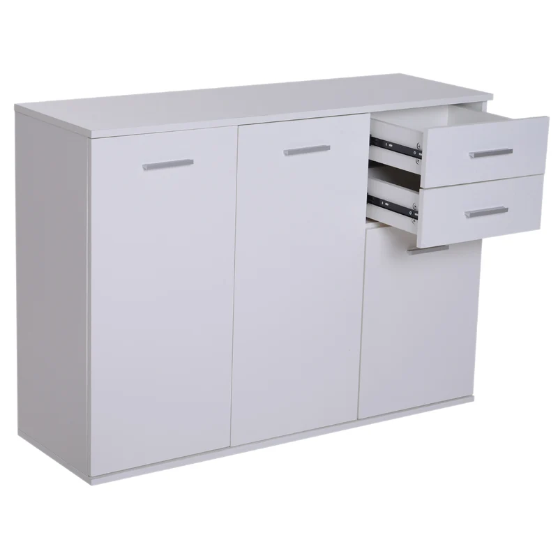 Easycomfort Credenza Soggiorno con 3 Armadietti e 2 Cassetti, Madia Soggiorno Moderna Salvaspazio con Ripiano Regolabile in Legno, 106x35x76 cm, Bianco