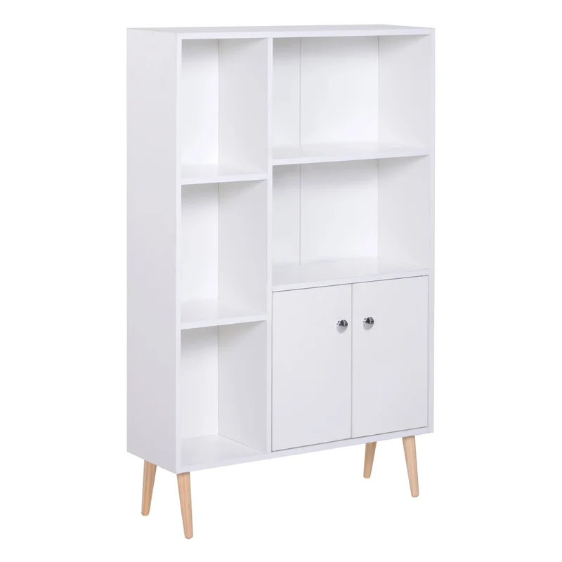Easycomfort Mobiletto Libreria con Piedini in Legno di Pino Bianco 80x23.5x123cm