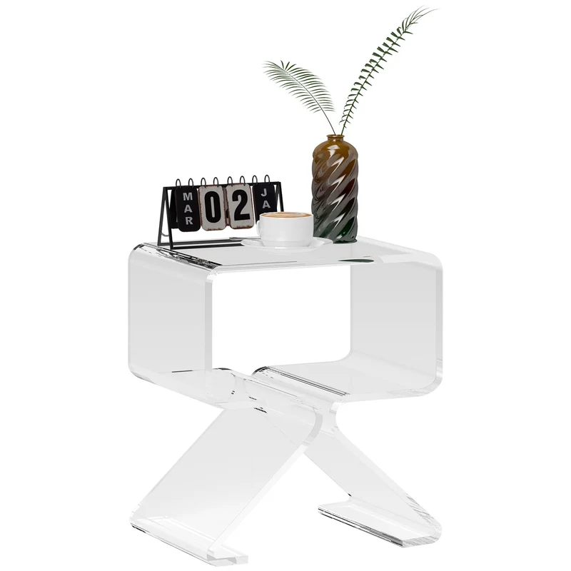 EasyComfort Tavolino Basso Geometrico a 2 Livelli in Acrilico con Gambe Triangolari, 40x30x45 cm, Trasparente