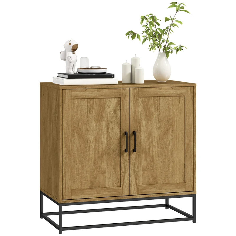 EasyComfort Credenza da Soggiorno a 2 Livelli con Ripiano Regolabile, in Legno e Acciaio, 80x40x78 cm, Marrone e Nero