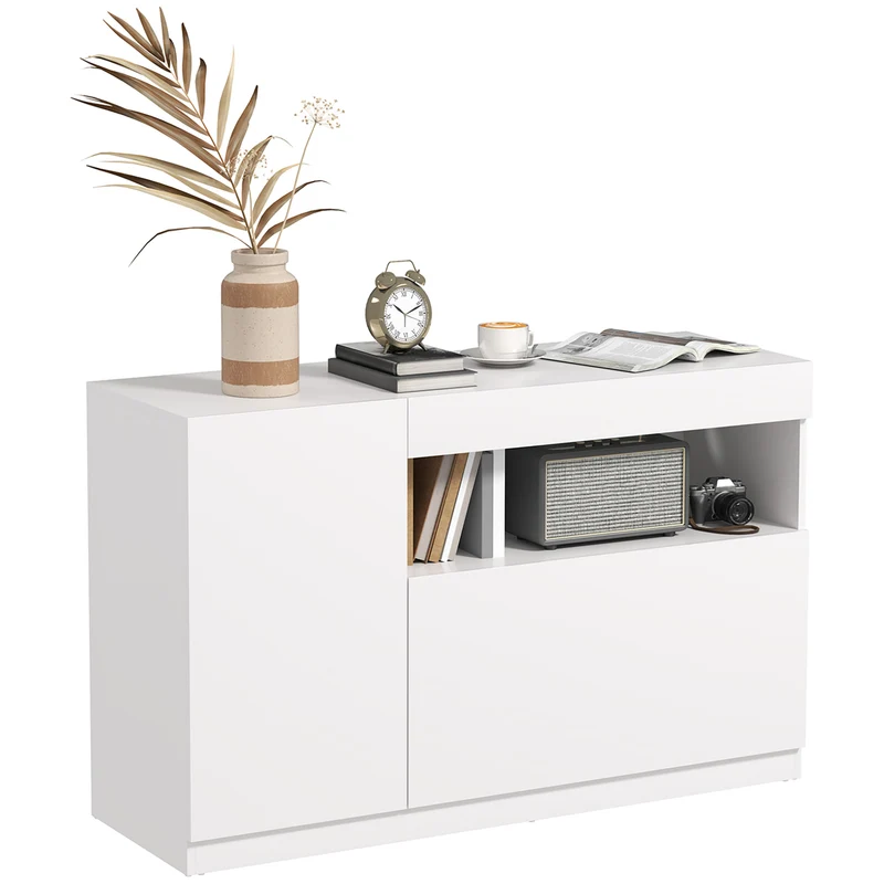 EasyComfort Credenza Moderna Bassa con Ante Ammortizzate e Apertura a Pressione, Ripiani Regolabili, Bianco