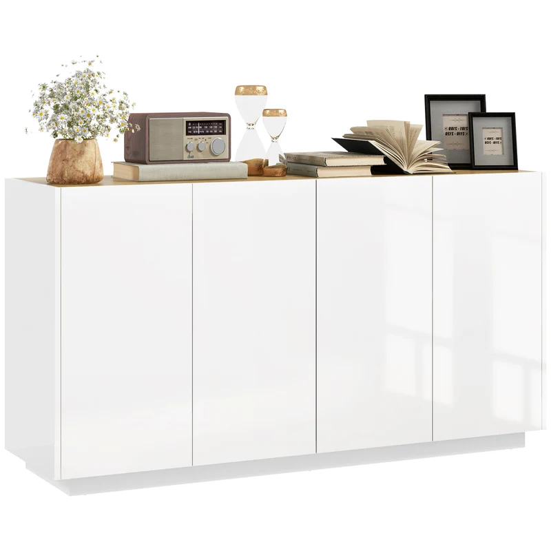 EasyComfort Credenza Moderna con Armadietti a 2 Ante, Chiusura Ammortizzata e Ripiani Regolabili, 140x40x75cm, Bianco Lucido
