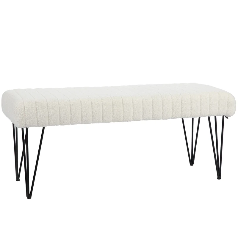EasyComfort Panca Fondoletto Moderna con Gambe a Forcina, in Tessuto Effetto Ciniglia, Legno e Metallo, 118.5x46x49.5 cm, Crema