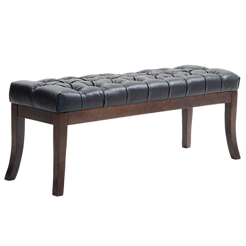 EasyComfort Panca Fondo Letto Imbottita con Design a Bottoni e Gambe Ricurve, in Pelle PU e Legno, 120x38x46 cm, Nero
