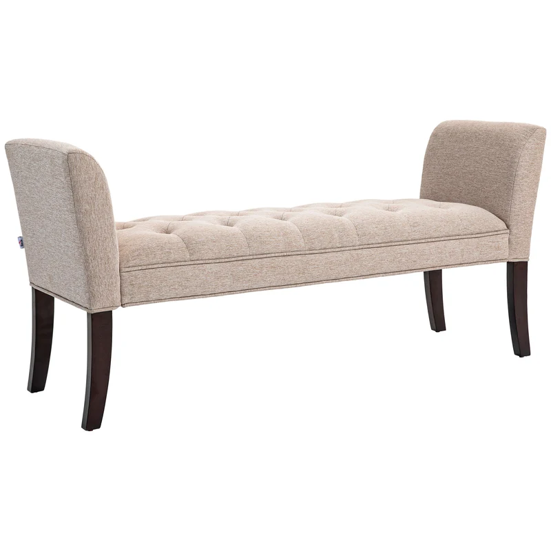 EasyComfort Panca Fondo Letto Imbottita e a Bottoni, in Tessuto Effetto Lino e Legno, 141x44x65 cm, Beige