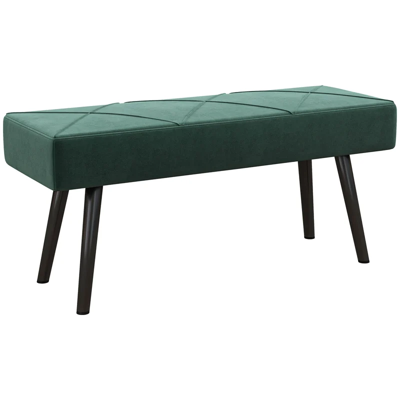 EasyComfort Panca Imbottita Fondoletto in Tessuto Effetto Velluto e Acciaio, 100x36x45 cm, Verde e Nero