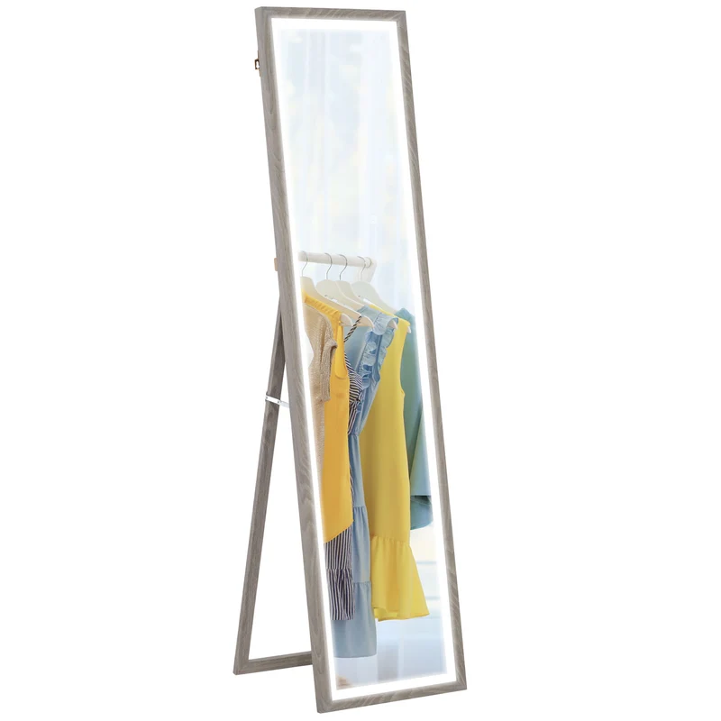 EasyComfort Specchio Illuminato con Luci LED Regolabili e Pulsante Touch, in Vetro e MDF, 40x5x160 cm, Grigio