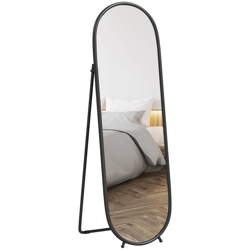 EasyComfort Specchio a Figura Intera da Terra con Supporto Pieghevole, in Vetro e Metallo, 40x41x159 cm, Nero