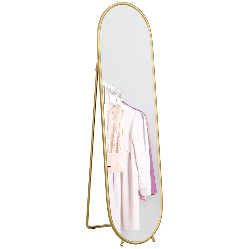 EasyComfort Specchio Verticale Ovale da Terra con Supporto, in Vetro e Metallo, 40x41x159 cm, Tonalità Oro