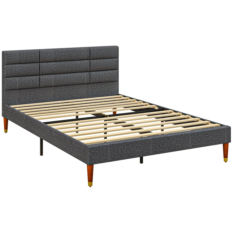 EasyComfort Struttura Letto con Testiera per Materassi Matrimoniali, in Tessuto, 141x207x88 cm, Grigia
