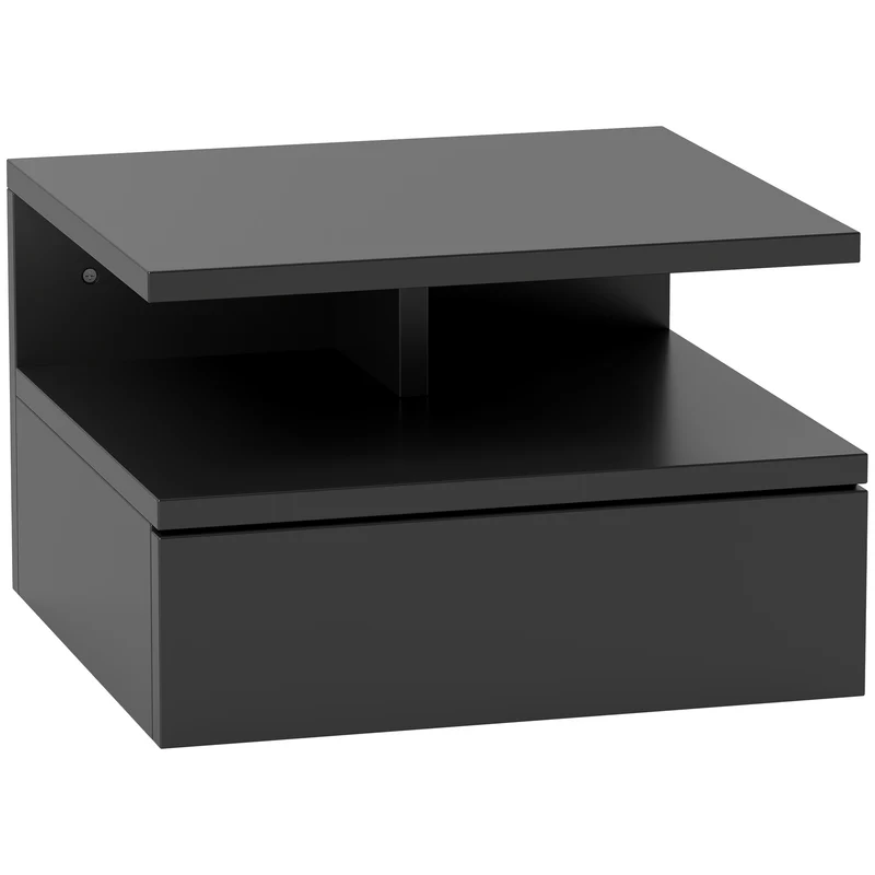 EasyComfort Comodino Sospeso per Camera da Letto con Cassetto e Mensola in Legno, 35x32x22.5cm, Nero