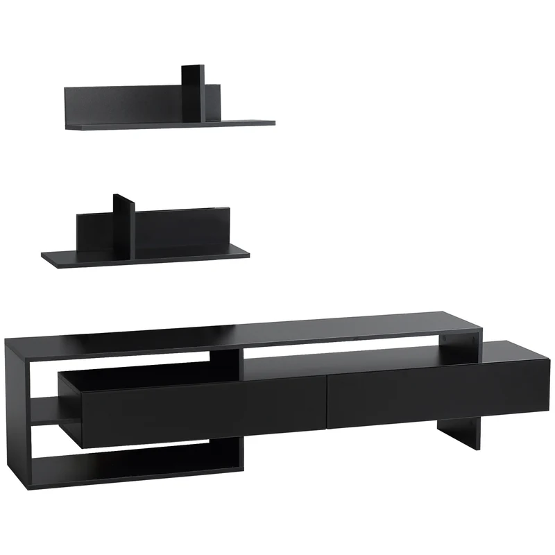 Easycomfort Mobile Porta TV Moderno con 2 Mensole in Legno, Vani Aperti e Armadietti, Nero