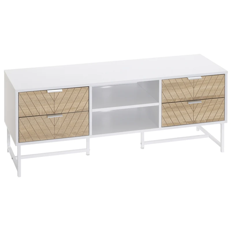 Easycomfort Mobile Porta TV fino a 47", Mobiletto Basso con Cassetti, Mobiletto da Salotto in Legno, 120x39x48cm, Bianco e Rovere