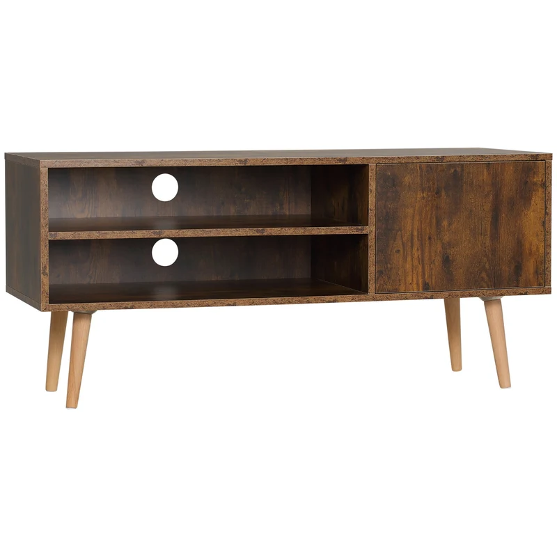 Easycomfort Mobile Porta TV fino a 55" con Vano Aperto e Armadietto in Legno, 110x40x50cm, Marrone