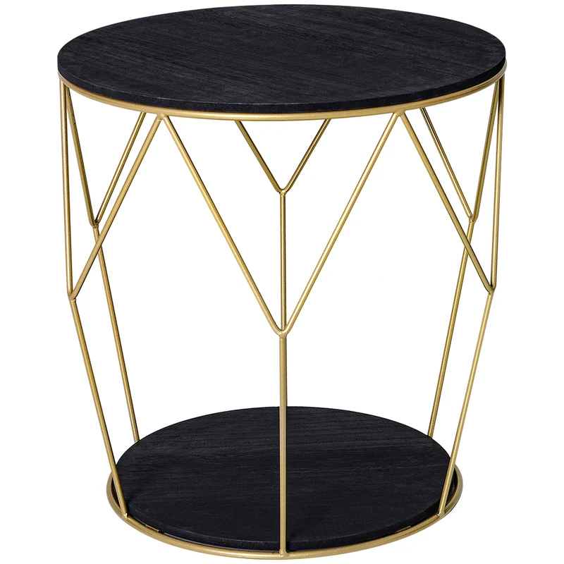 Easycomfort Tavolino da Caffè dal Design Geometrico, Tavolino da Salotto Moderno in Metallo e MDF, Colori: Oro e Nero (?45x48cm)