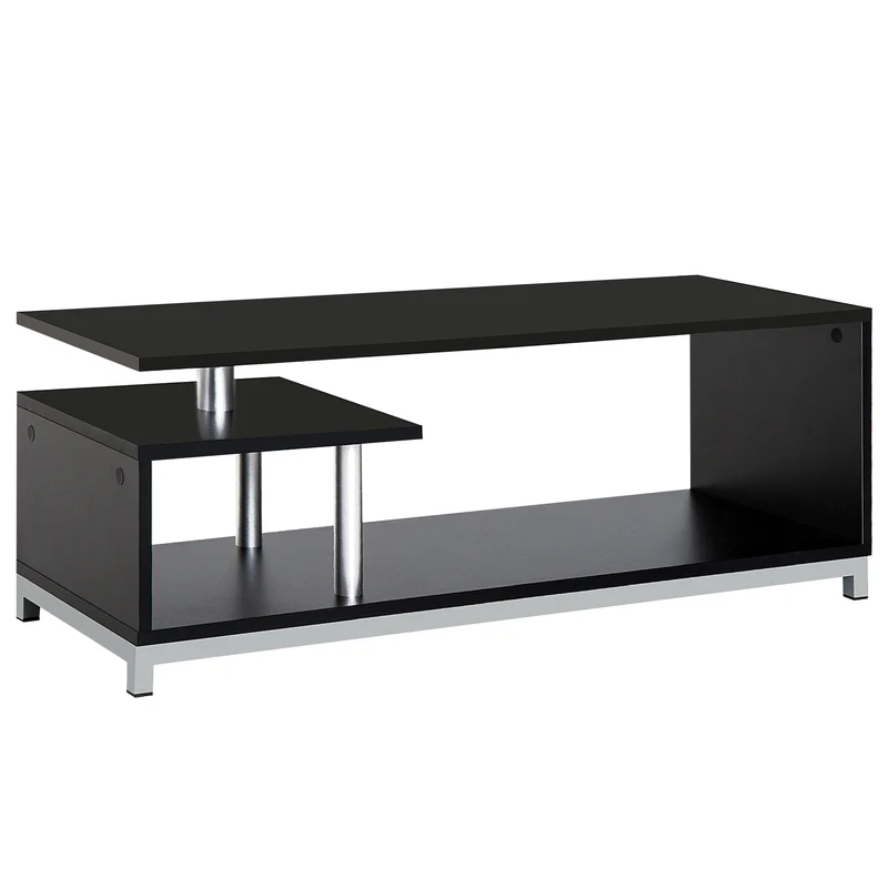 Easycomfort Mobile TV Moderno con Ripiano in Legno, Mobiletto Tavolino Basso da Salotto 114x40x40.5cm, Nero