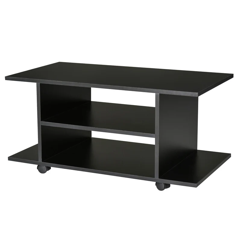 Easycomfort Mobile TV Moderno con Ruote, Mobiletto TV in Legno, 80 × 40 × 40cm Nero