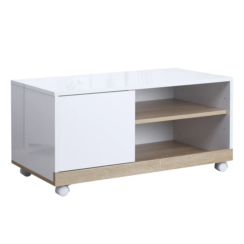 Easycomfort Carrello Porta TV con 1 Anta e Vani Aperti, Mobile per TV fino 42'' con Ruote, 80x45x39.5cm