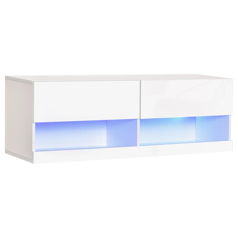 Easycomfort Mobile TV Sospeso in Legno, Mobile Porta TV Moderno con Luci LED di 20 Colori, per TV Max. 42", Bianco Lucido, 120x35x40.5cm