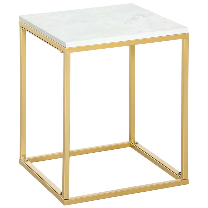 Easycomfort Tavolino da Caffè per Casa e Giardino in Metallo con Effetto Marmo, 40x40x50cm, Oro