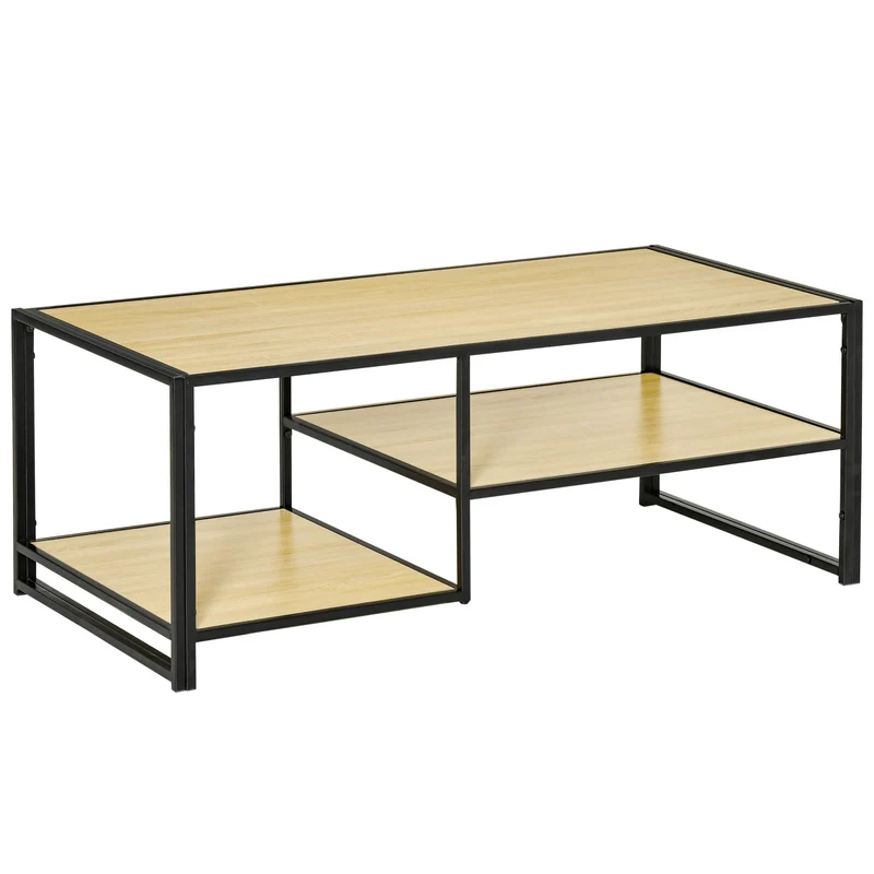 Easycomfort Tavolino da Caffè in Stile Industriale a 3 Ripiani, in MDF e Acciaio, 120x60x46cm