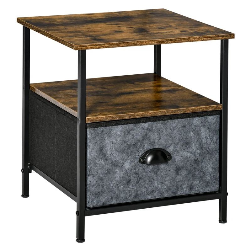 EasyComfort Comodino con Cassetto in Tessuto, Stile Industriale, 40x40x46.9cm - Marrone Rustico