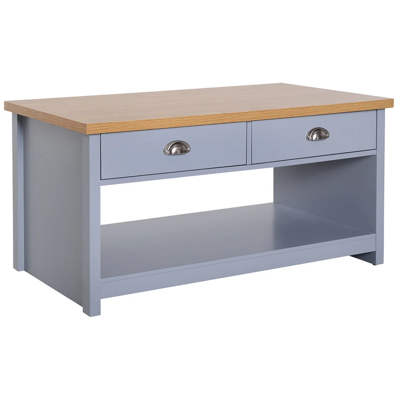 Easycomfort Tavolino da Caffè con Maniglie, 2 Cassetti e 1 Ripiano Aperto in MDF, 99x55x50.5cm
