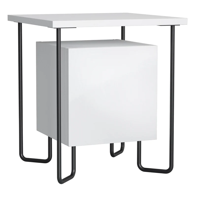 Easycomfort Comodino Moderno con Armadietto e Mensola in Legno e Gambe in Metallo, 40x40x45cm