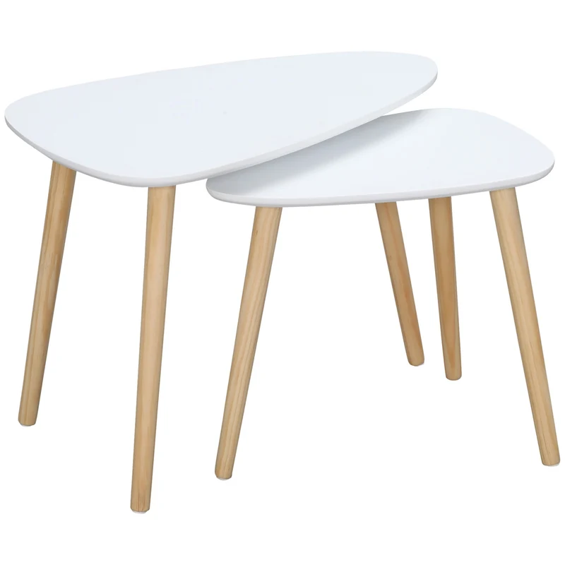 Easycomfort Set 2 Tavolini da Salotto Impilabili Stile Nordico con Gambe in Legno, Bianco
