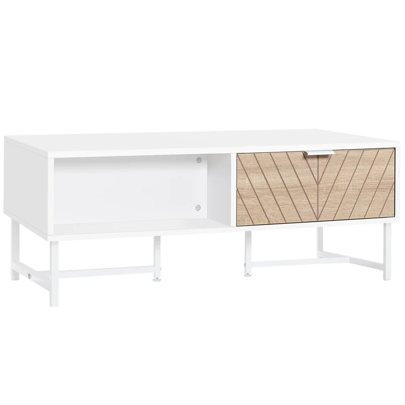 EasyComfort Tavolino da Salotto Rettangolare con Cassetti in Legno e Metallo, 100x50x40cm - Bianco