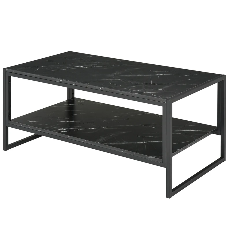Easycomfort Tavolino da Caffè Nero Effetto Marmo con Ripiano Inferiore, per Soggiorno o Ufficio, 106x50x45cm