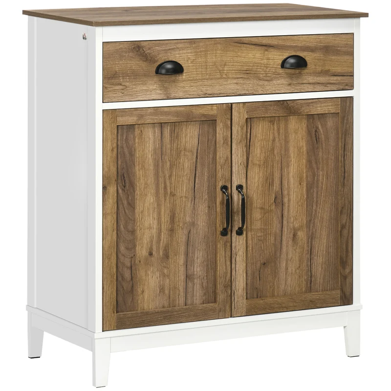 Easycomfort Mobile Multiuso in Truciolato con Armadietto e Cassetto in Stile Rustico, 78.5x39x89.4cm, Bianco