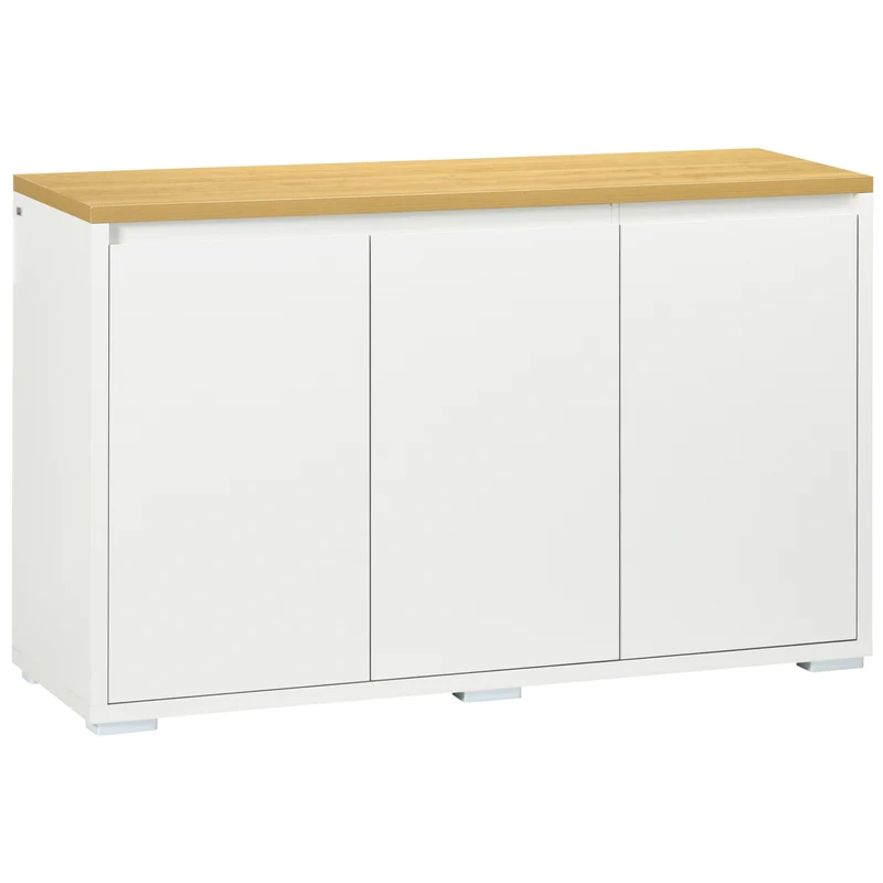 Easycomfort Mobile Multiuso con 2 Armadietti a 2 Livelli in Truciolato, Ripiano regolabile, 120x37x75cm Bianco e Color legno