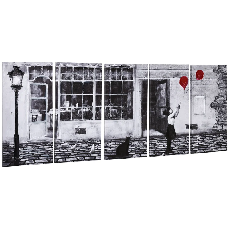 Easycomfort Stampa su Tela con Bambina, 80x40cm, 5 Pezzi per Casa e Ufficio, Tela in Legno di Pino e Vernice ad Acqua, Nero Bianco Rosso