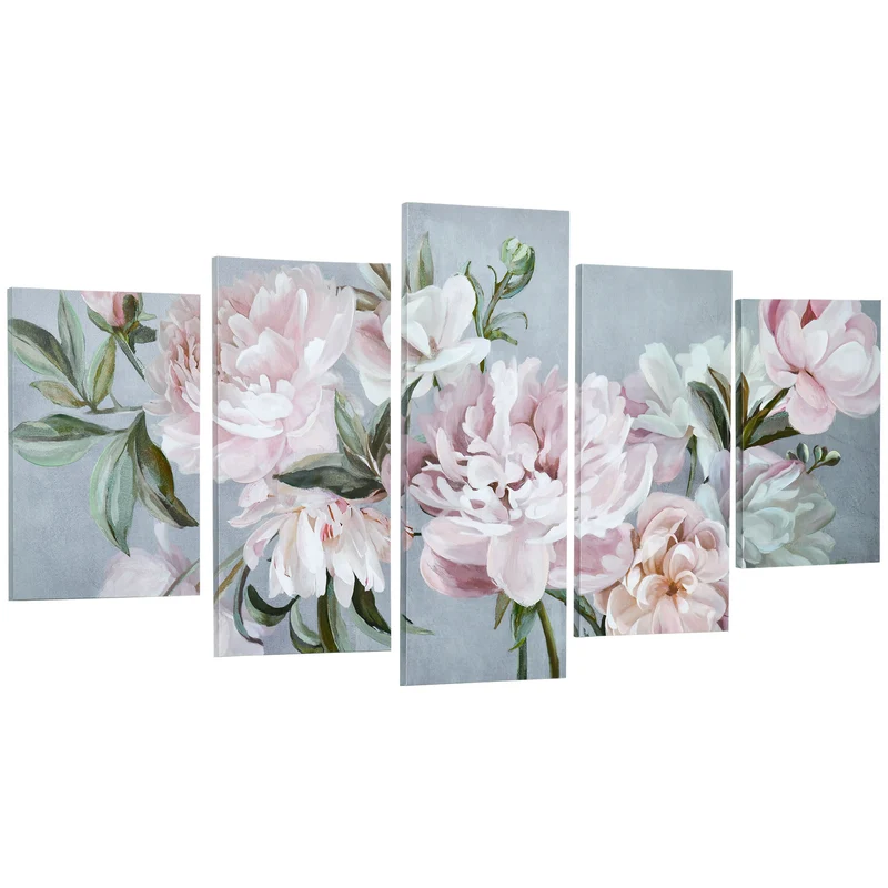 Easycomfort Stampa su Tela con Peonie, 5 Pezzi per Casa e Ufficio, Tela in Legno di Pino e Vernice ad Acqua, 200x100cm, Multicolore