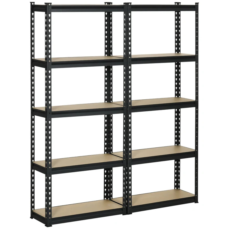 Easycomfort Scaffalatura Industriale a 5 Livelli, Set 2 Pezzi in MDF e Acciaio con Ripiani Aperti e Regolabili, 70x30x167.5 cm
