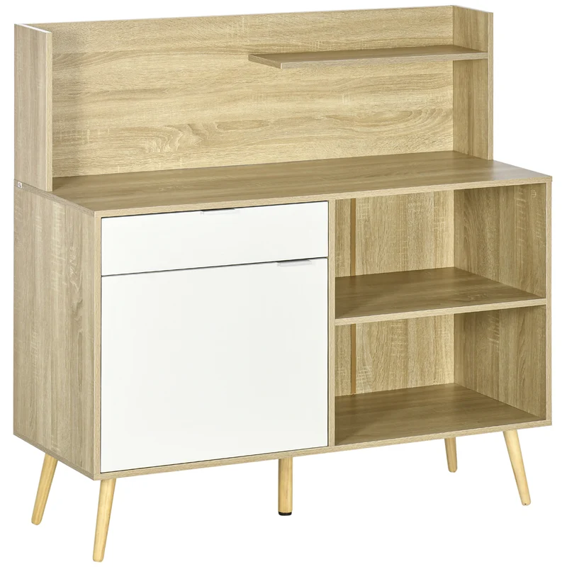 Easycomfort Mobiletto da Salotto in Truciolato e Legno di Pino con Spazio Chiuso, 2 Ripiani Aperti e Cassetto, 118.3x43.8x118.7 cm