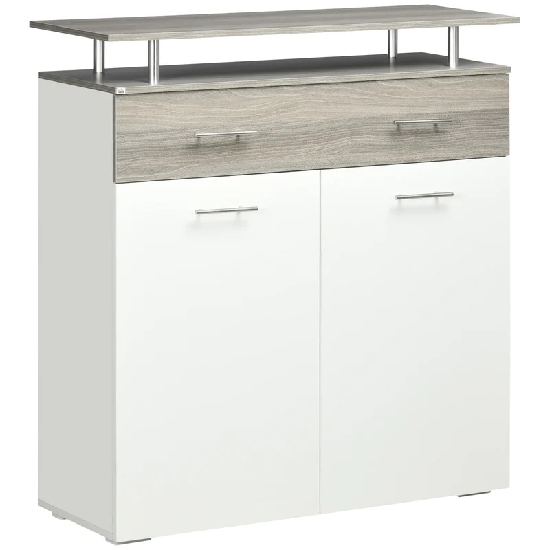 Easycomfort Mobile da Soggiorno in Truciolato con Ripiani Regolabili, Cassetto e 2 Spazi Aperti, 104x38.5x111.5 cm, Bianco