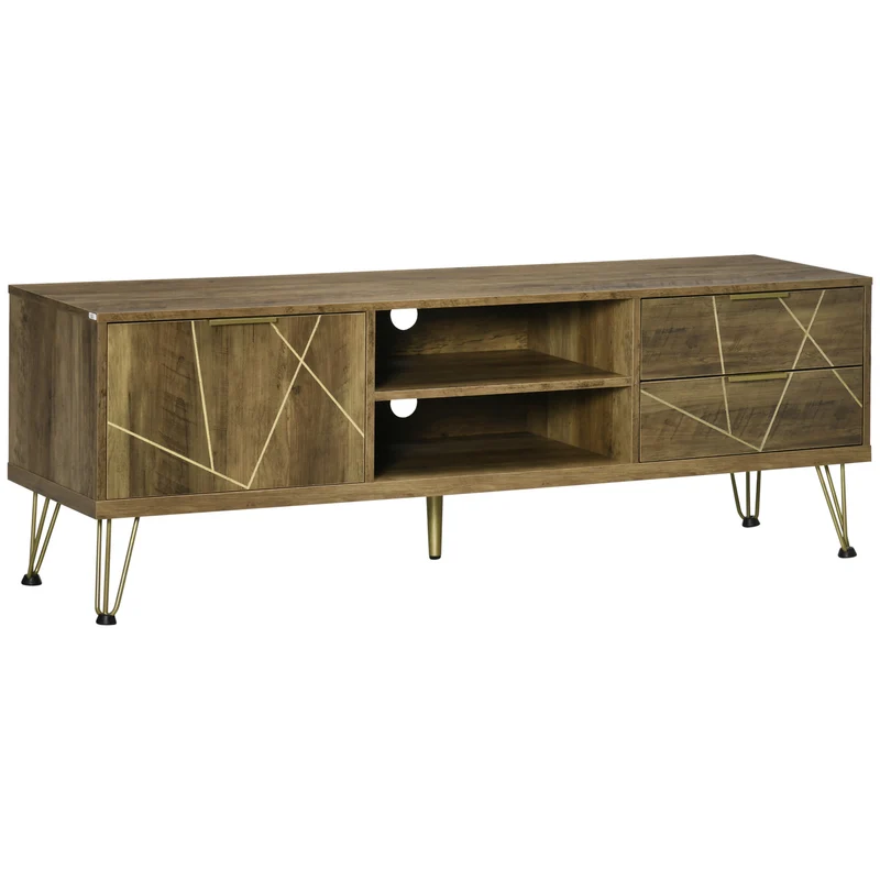 Easycomfort Mobile Porta TV da 55" con Armadietto e Cassetti in Legno e Acciaio, 150x39x50.8cm, Legno e Oro